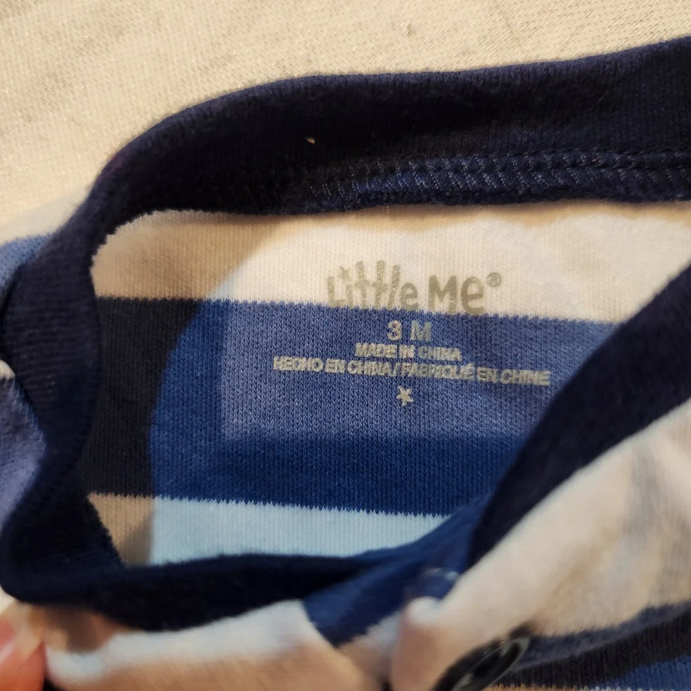 Little Me Baby Boy Striped Henley Romper Puppy Dog Blue White 3M